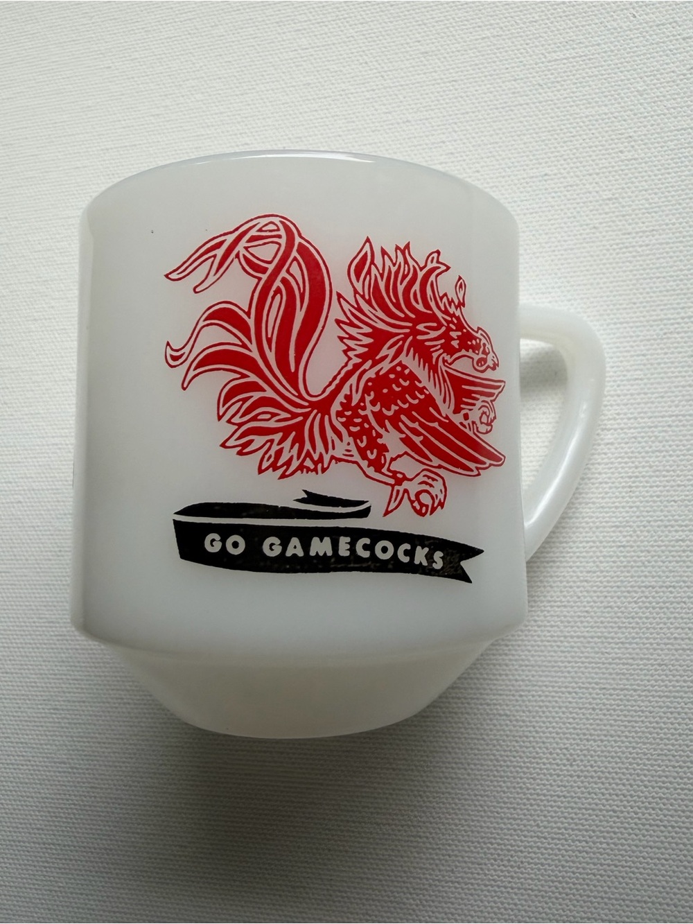 White Milk Glass Mug with Red Gamecock Graphic - Go Gamecocks